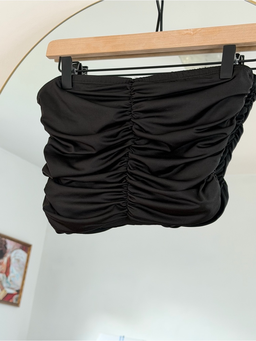 Ruched Black Strapless Crop Top